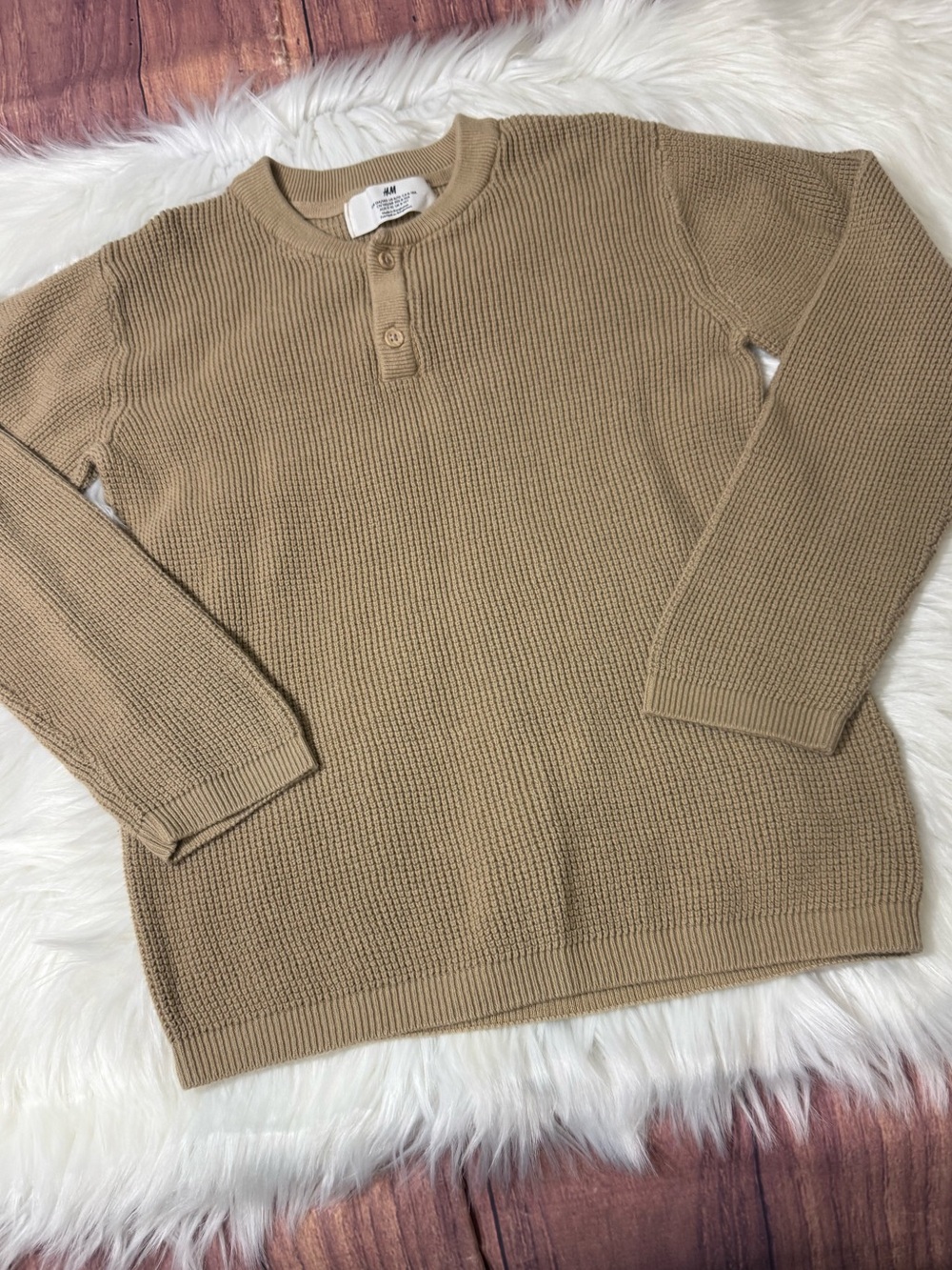 H&M Tan Textured Knit Henley Sweater - Boys Size 8/10